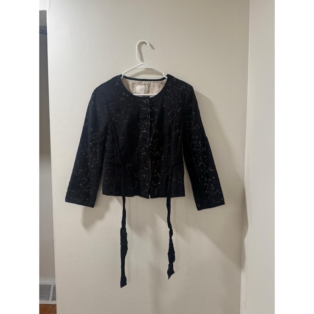 Loft Ann Taylor Jacket Waist Coat Buttoned Eyelet Black Size 2